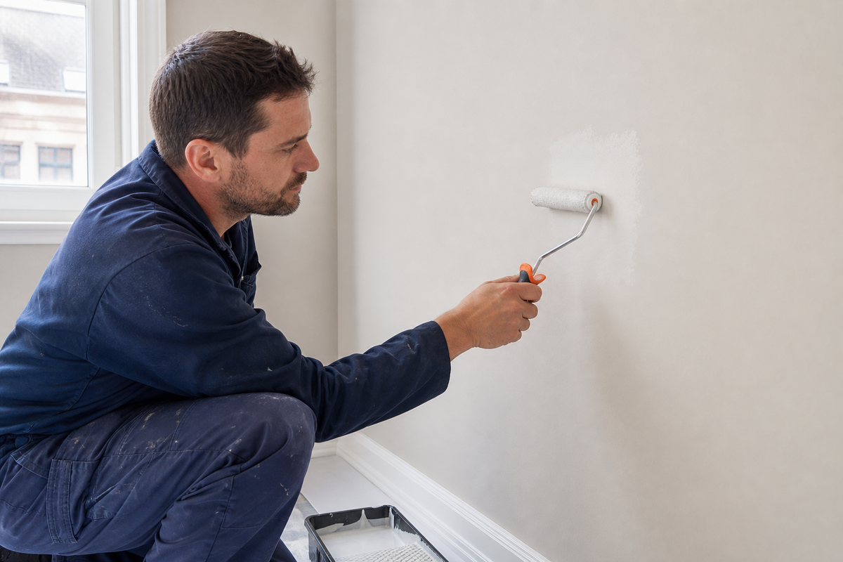 Retoque de pintura en una pared interior